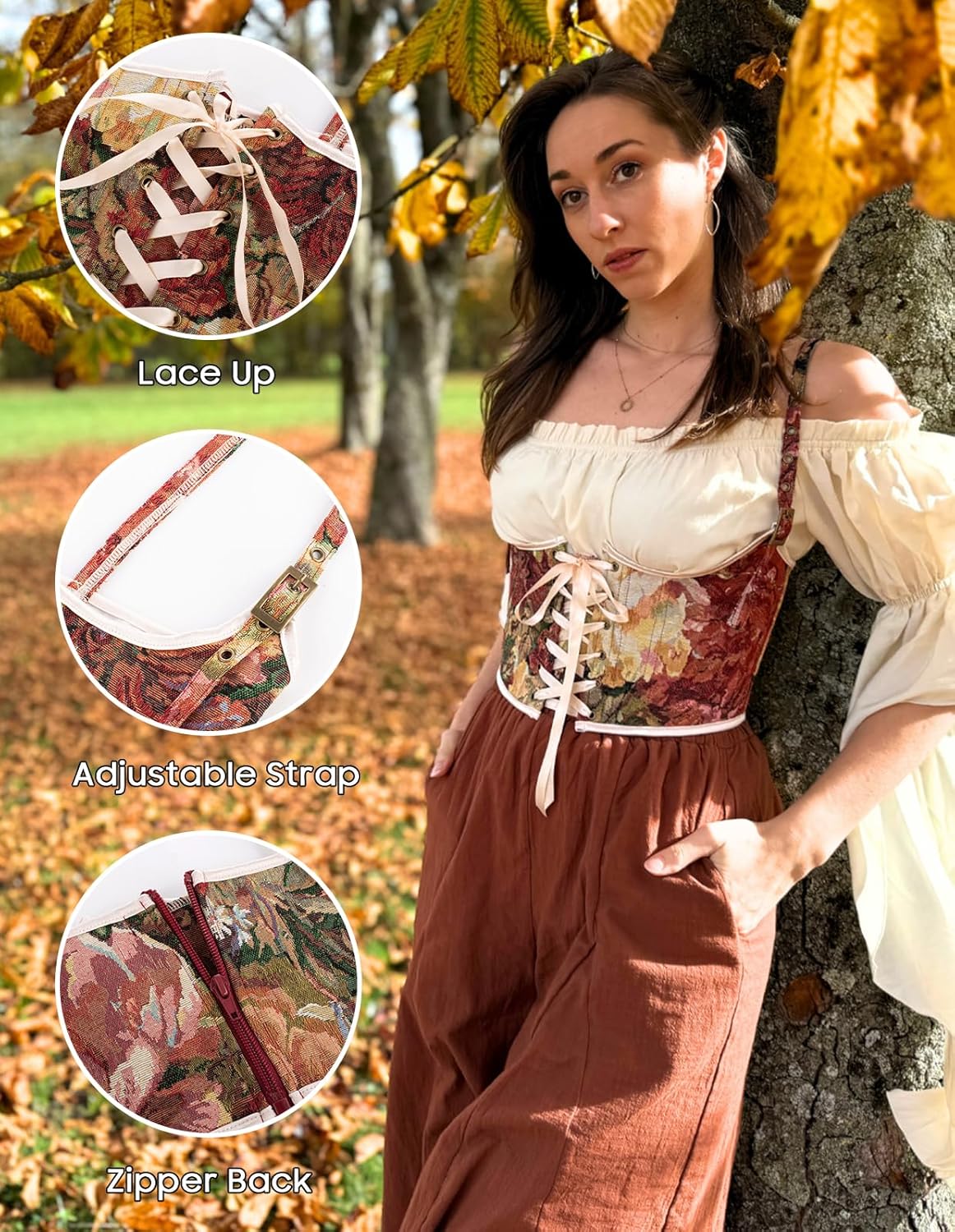 Scarlet Darkness Corset Belt for Women Renaissance Underbust Corset Floral Lace Up Boned Waist Belts - Image 3