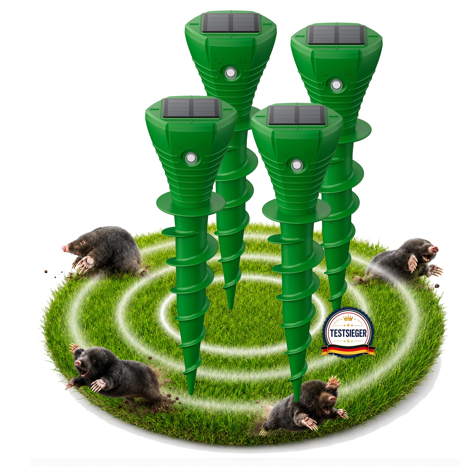 Mole Repellent 4 Pack, Repellent Ultrasonic Mole Outdoor, Waterproof Solar