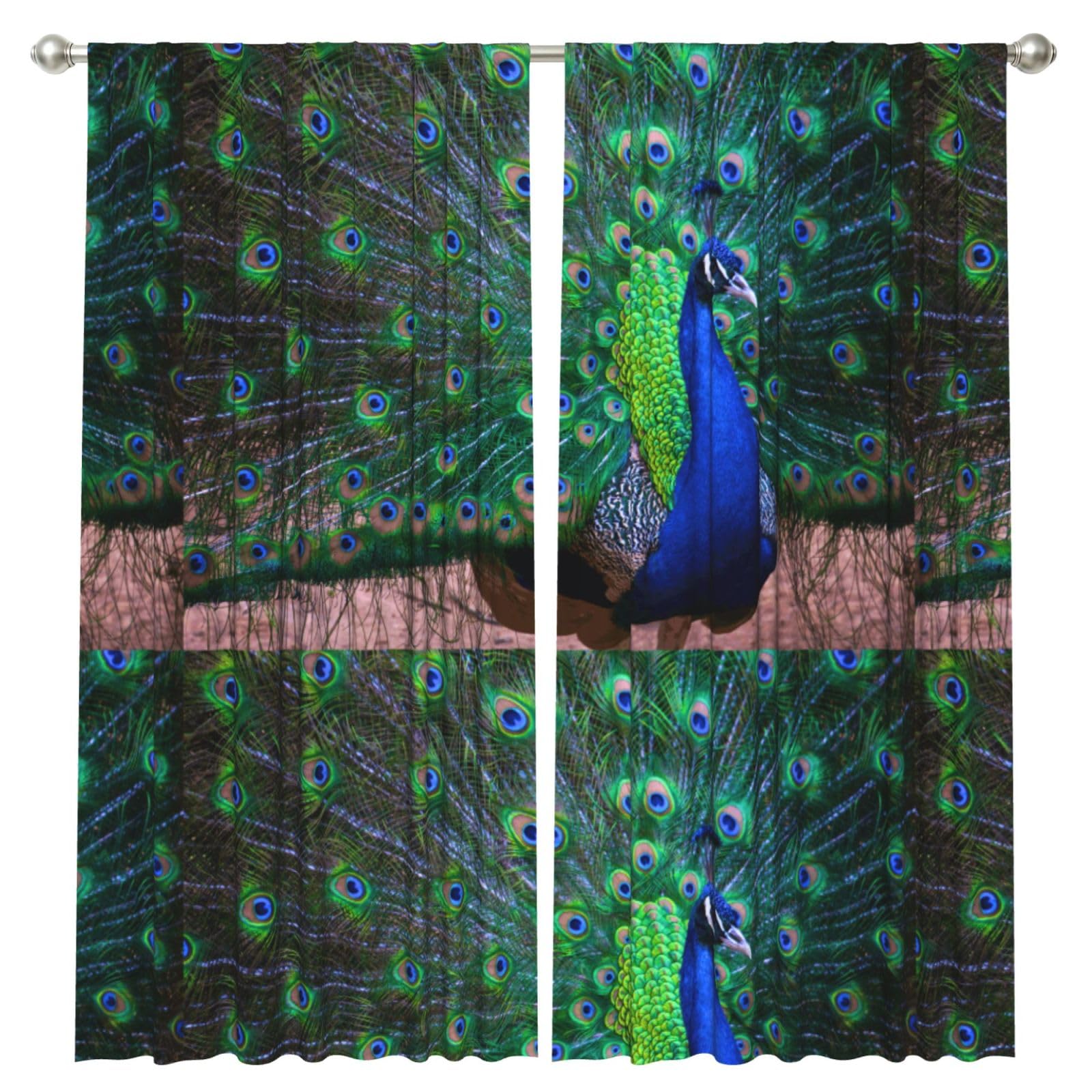 InOmak Beautiful Peacock, 2 Panels Window Curtains 52 x 84 Inch Blackout Curtains for Living Room Bedroom