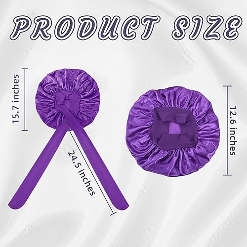 Miniatura 4 de Gorro de seda de 2 piezas, 1 grande y 1 mediano, gorro ajustable con forro de satén para dormir, gorro de ducha de tamaño jumbo con banda elástica