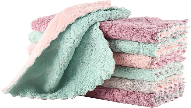 Coral Fleece Microfiber Cleaning Cloths, 16X27CM, 10 Pack, Pink/Green