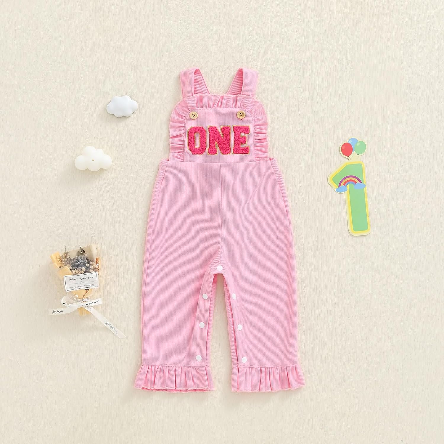 BULINGNA Baby Girl 1st 2nd Birthday Outfit Sleeveless Letters Embroidery Jumpsuit Overalls Corduroy Birthday Clothes - Image 4