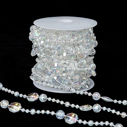 YoungJewel - Rollos de guirnaldas de cristales de 33 pies de cuentas acrílicas transparentes para decoración de fiestas de boda y manualidades