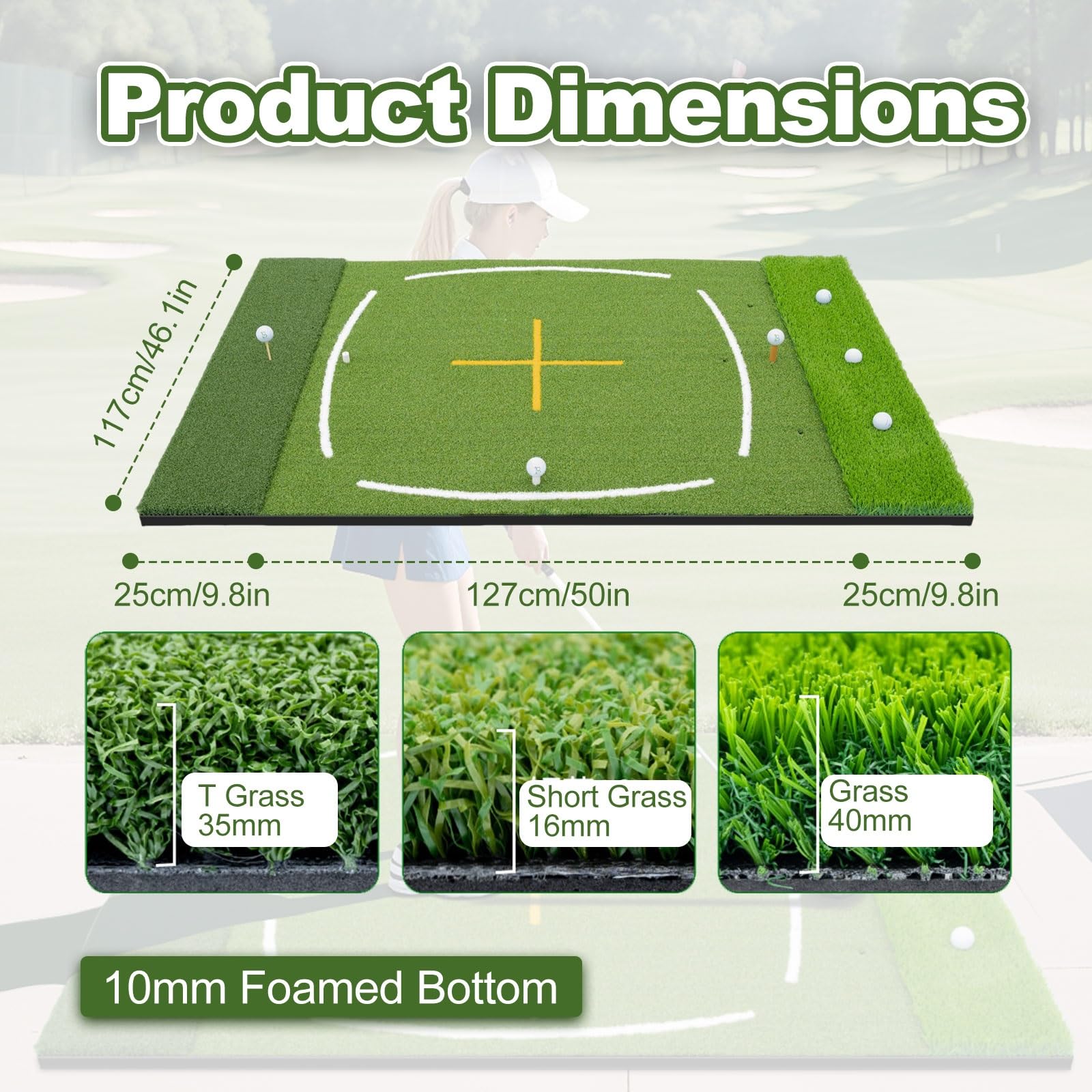 Duża Mata Golfowa Dual-Turf, Do Domu I Ogrodu | Trening Swing, Drive I Chip, Real Feel, Amortyzowana Podstawa Dla Golfistów