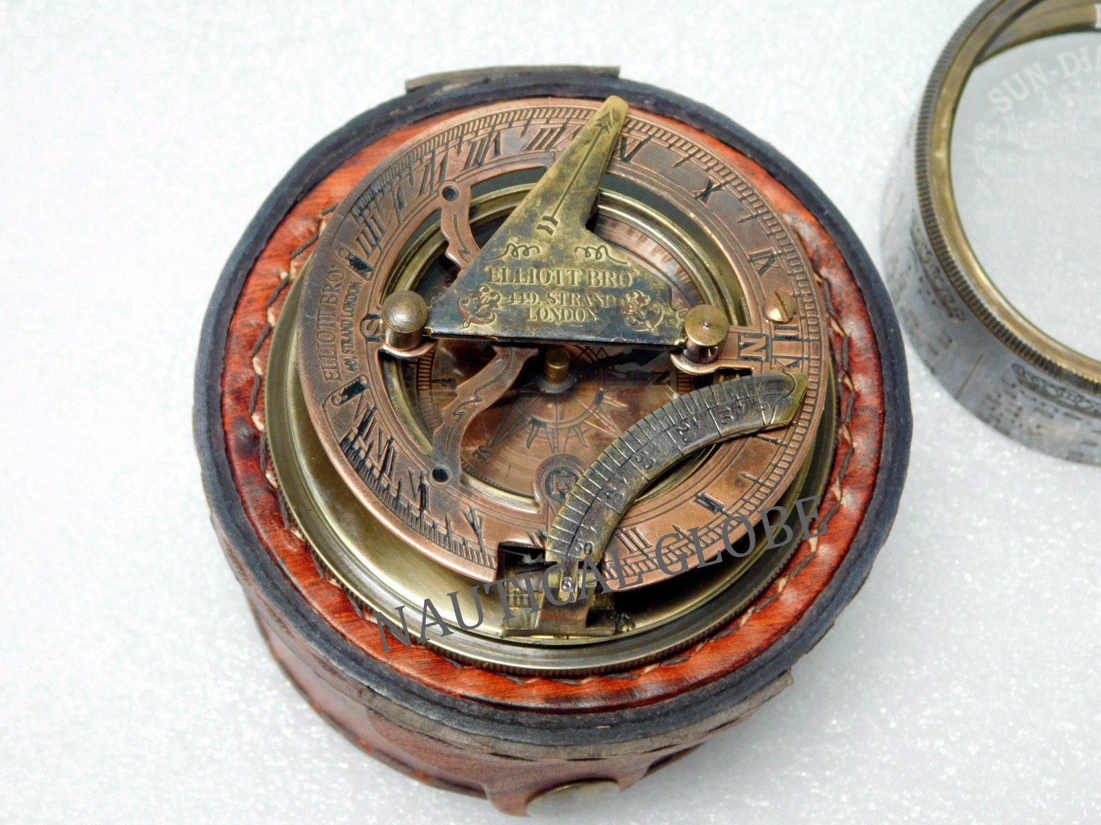 MERIDIAN NAUTICALSKHUMYAYAD Brass Sundial Compass -Drum Sundial with Stamp Leather Box.Maritime Antiques Reproduction