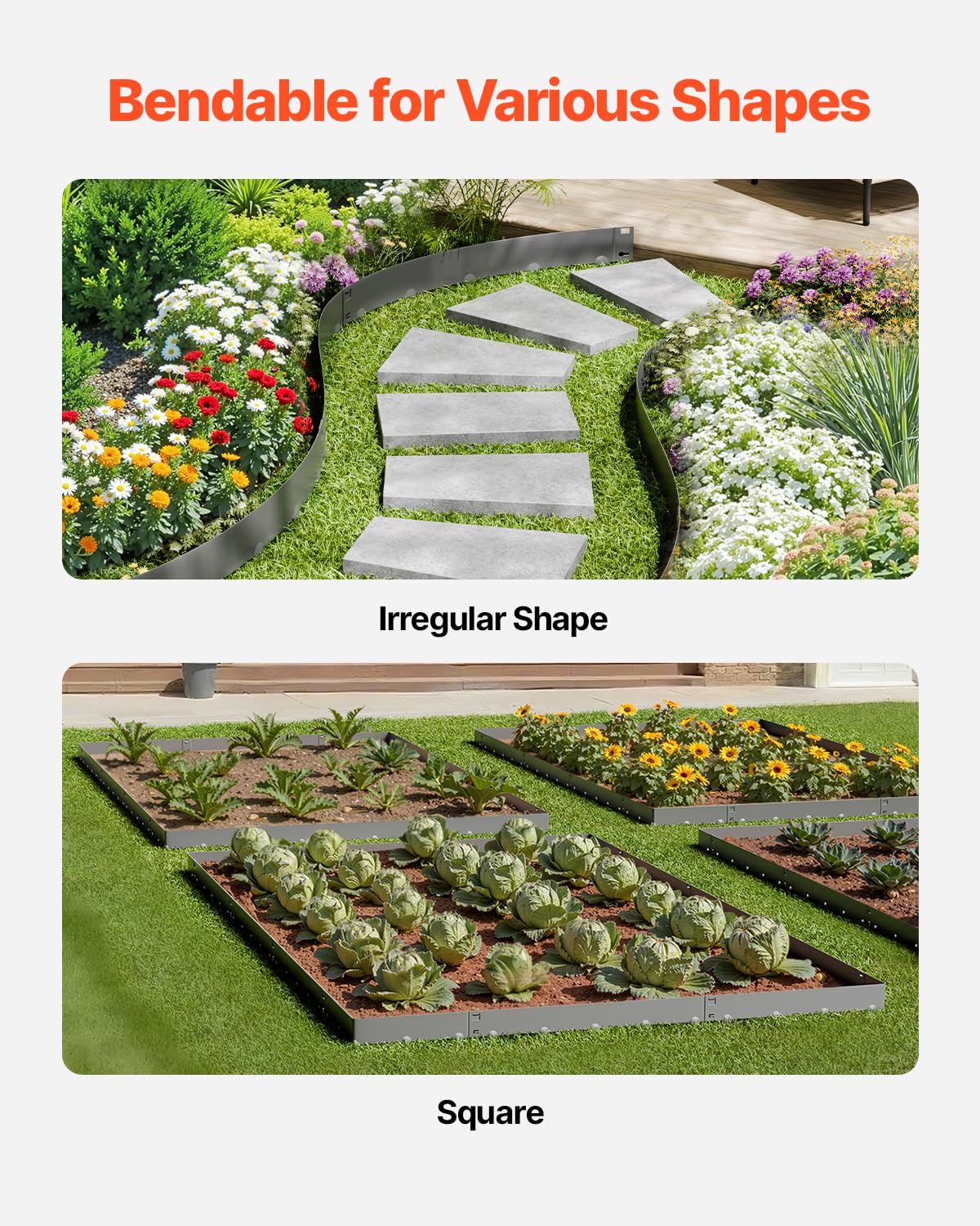 VEVOR Bordatura in Acciaio Metallo Antiruggine per Giardino, Bordatura Pieghevole per Prato Resistente, Facile da Installare, Divisorio Aiuole, Grigio Scuro 5 Pezzi 990 x 207 x 1,5 mm