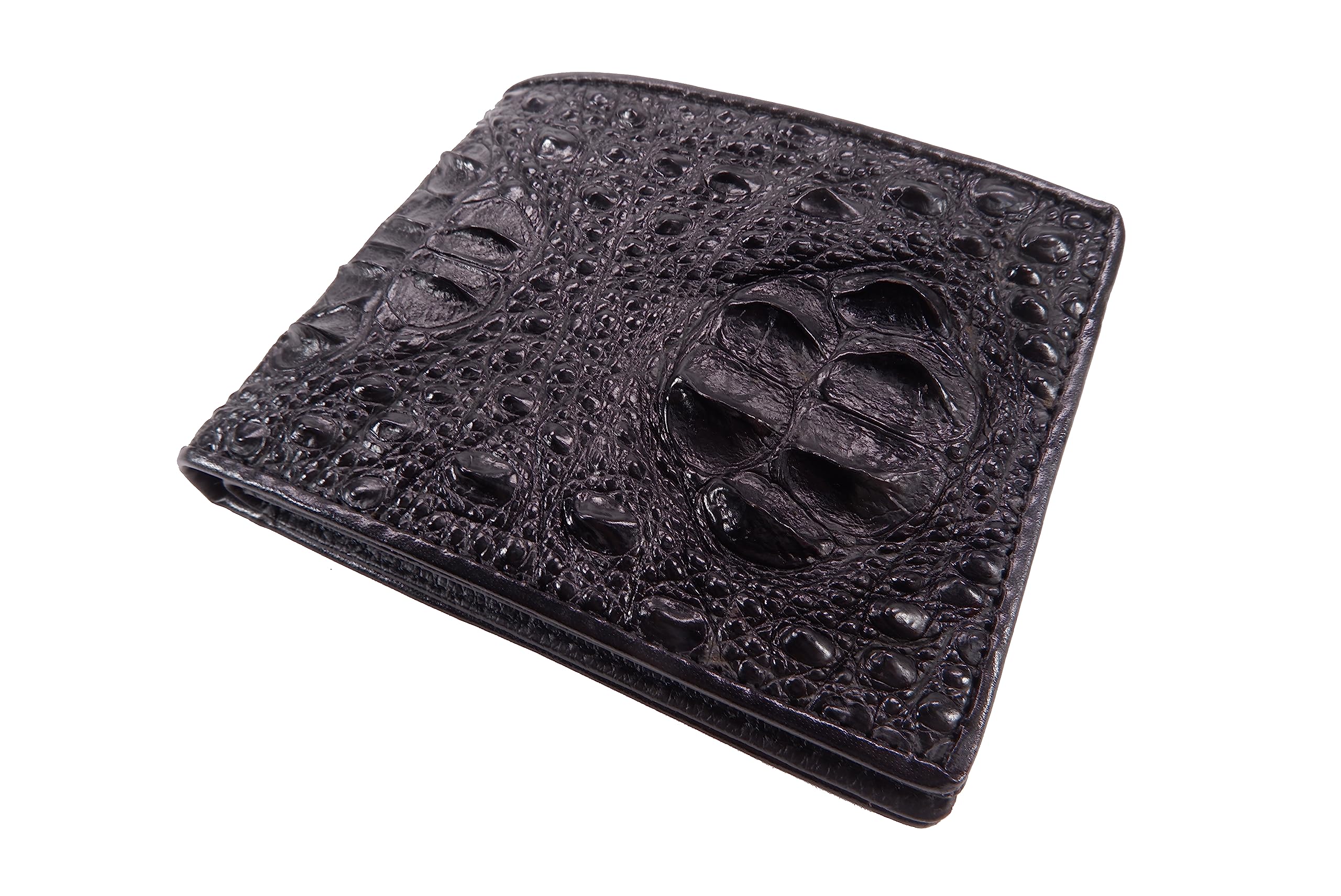 Pelgio Genuine Crocodile Alligator Full Hornback Skin Leather Soft Bifold Casual Wallet ([C13] - 4 Card Slots + 1 ID Window + 2 Compartments for Bills