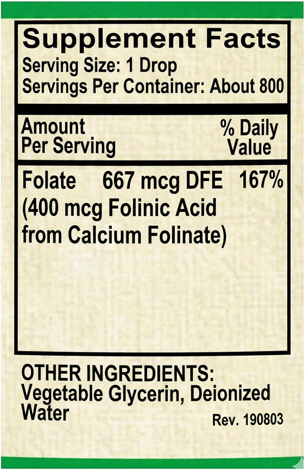 Folate Iiquid [ 667 mcg DFE, 400 mcg of Folinic Acid ] 800 Servings