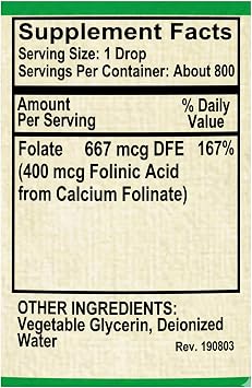 Folate Iiquid [ 667 mcg DFE, 400 mcg of Folinic Acid ] 800 Servings