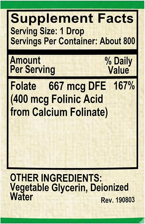 Folate Iiquid [ 667 mcg DFE, 400 mcg of Folinic Acid ] 800 Servings