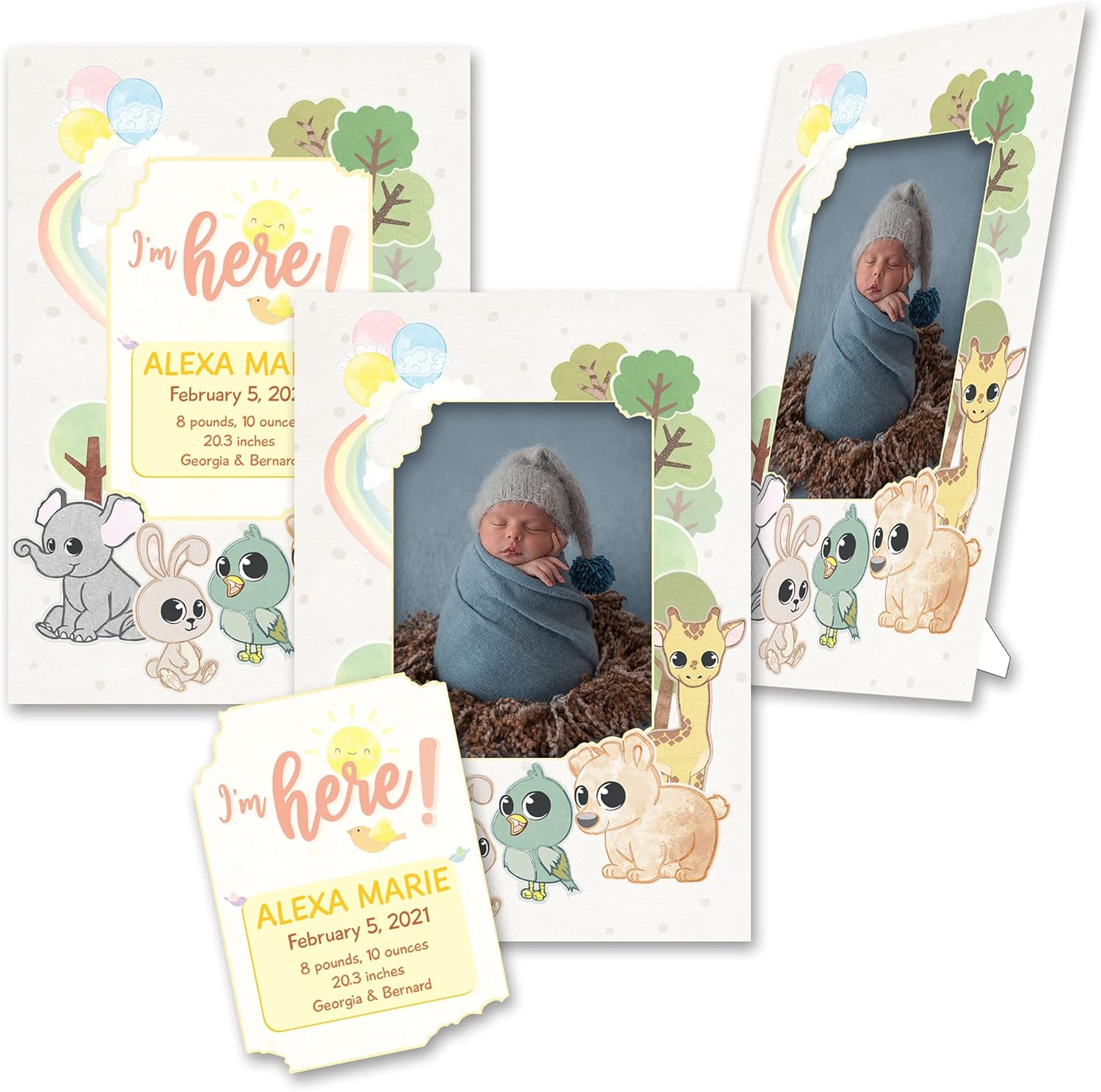 Personalized 2-in-1 I'm Here! Birth Announcements & Photo Frames w/Envs by TimeFrames, as low as $2.80 ea, 4.75 x 6.75 in, 24/36/48/72 ct.