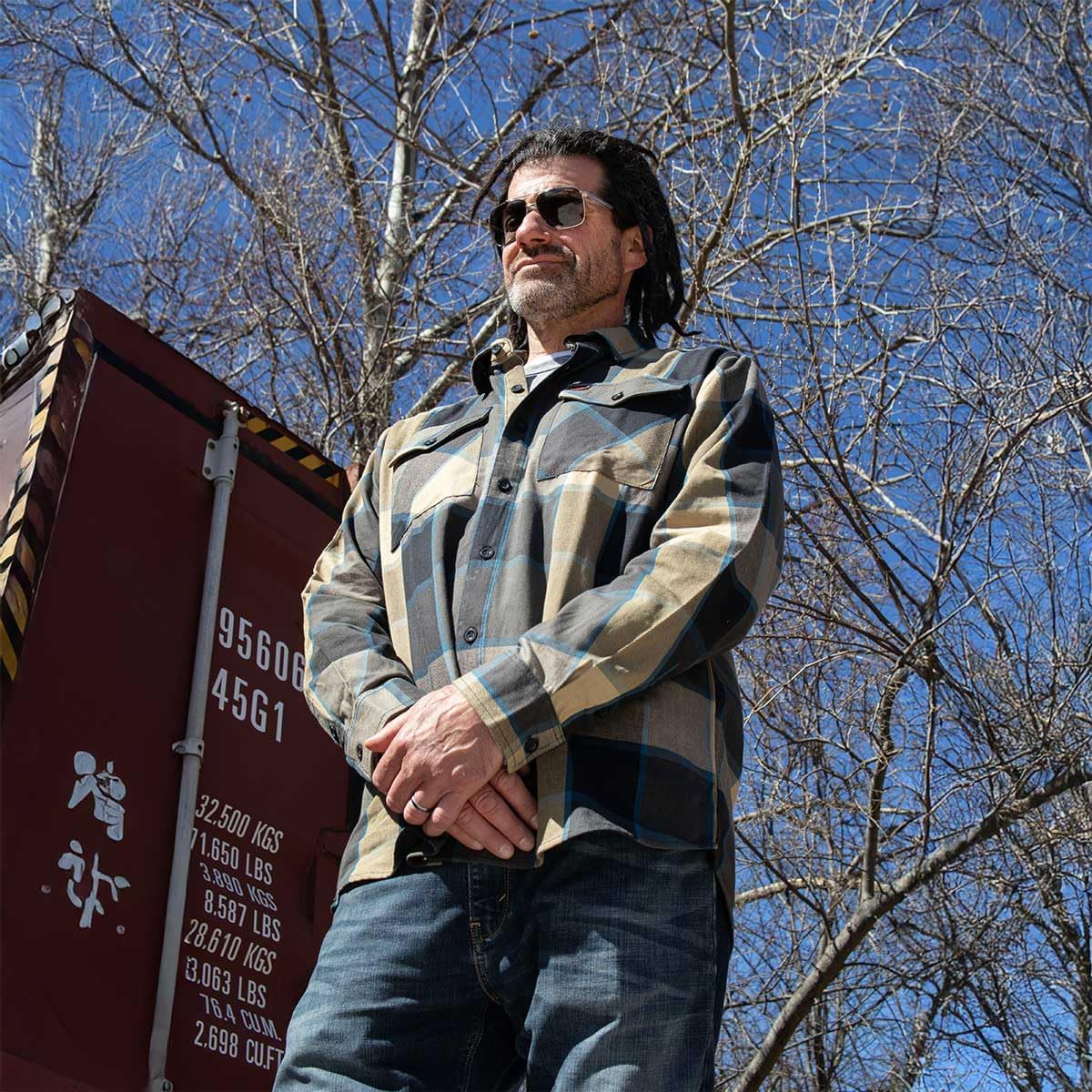 Milwaukee Leather MNG11639 Men's Flannel Plaid Beige with Black and Blue Long Sleeve Cotton Button Down Shirt - Image 3