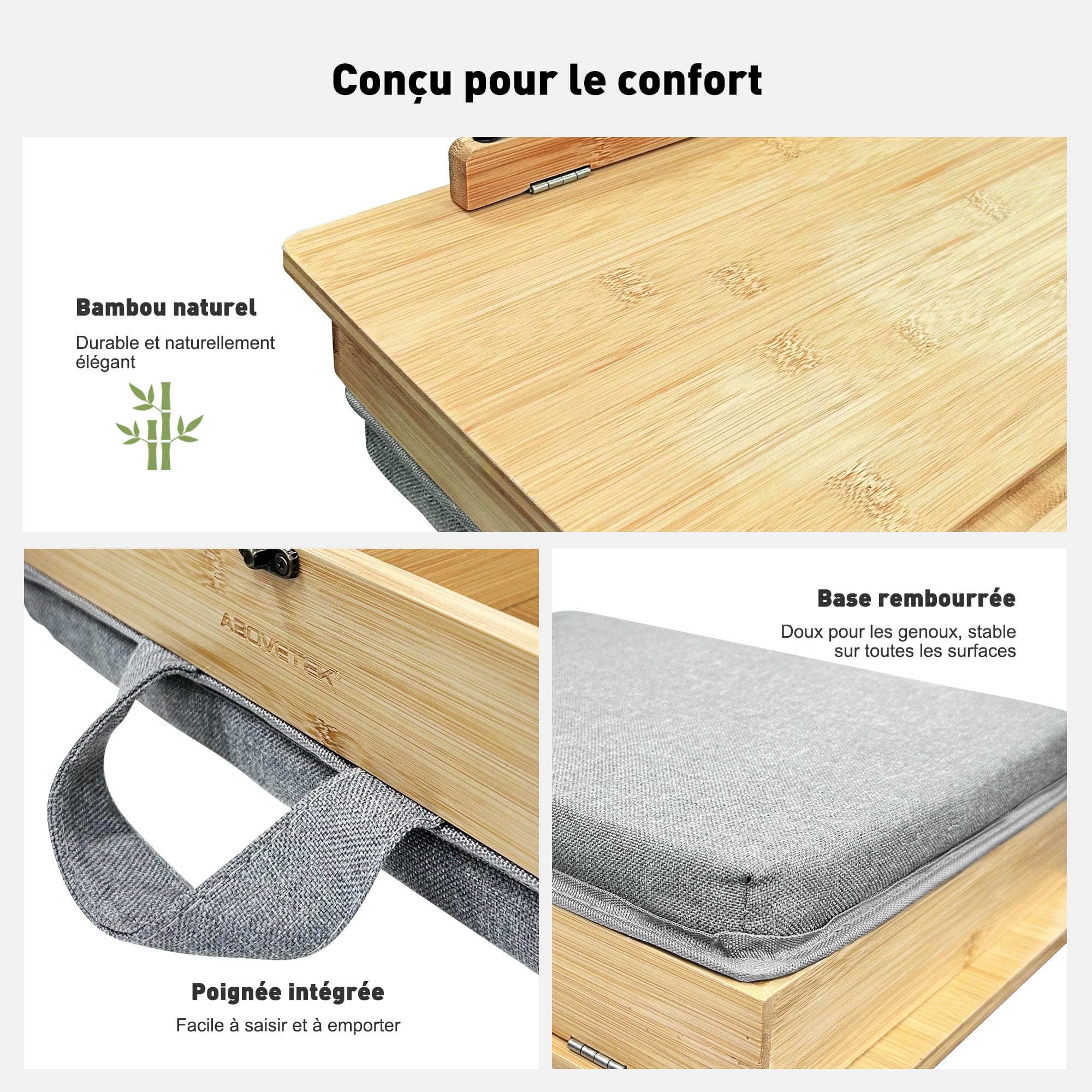 Bibliothèque AboveTEK avec rangement, étagère réglable en bambou avec genouillère souple, étagère à recettes, étagère de lecture mains libres pour lit, bureau et plan de travail