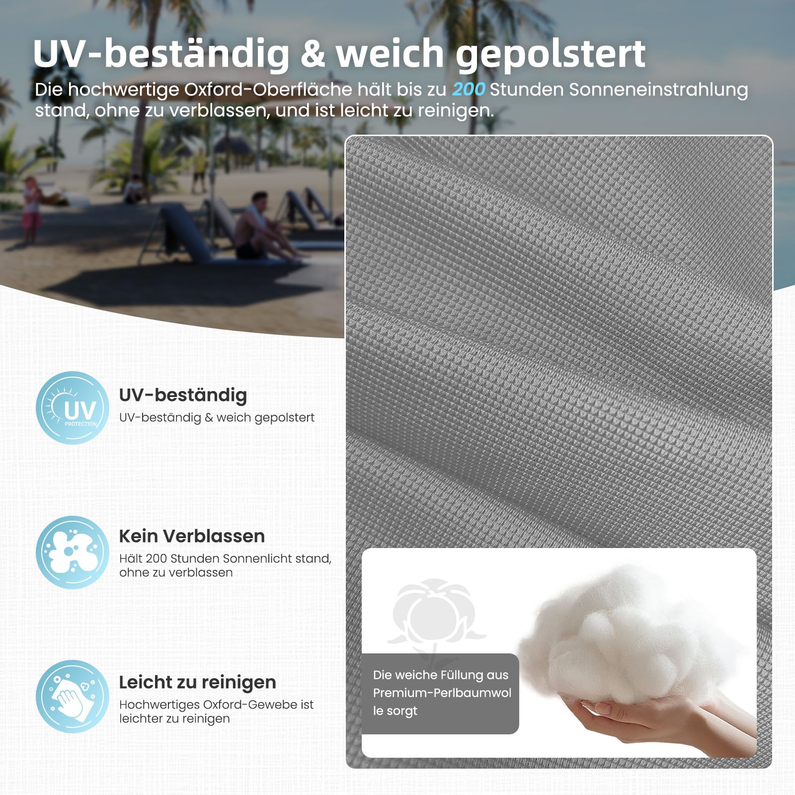 Amopatio 2er Set Strandmatte Klappbar mit Mehrstufig Verstellbarer Rückenlehne & Tragegurt – Faltbare Sonnenliege mit Tasche für Strand, Garten, Camping & Terrasse, Grau