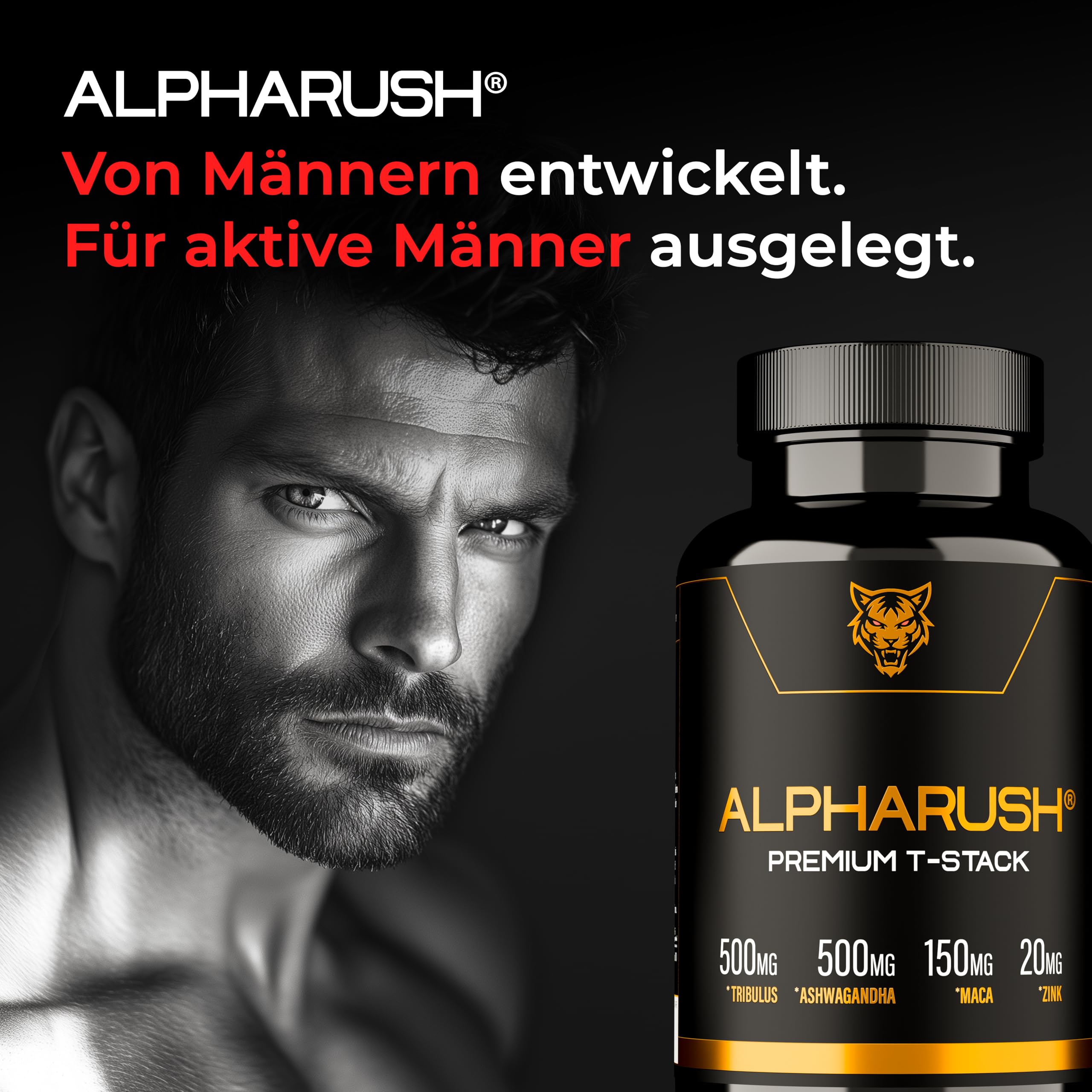 Premium T-Stack | Männer Komplex | Hochdosierter Booster mit Maca, Tribulus Terrestris, Ashwagandha | Maca Kapseln Männer | Alternative zu Tongkat Ali | 120 Men Kapseln Hochdosiert