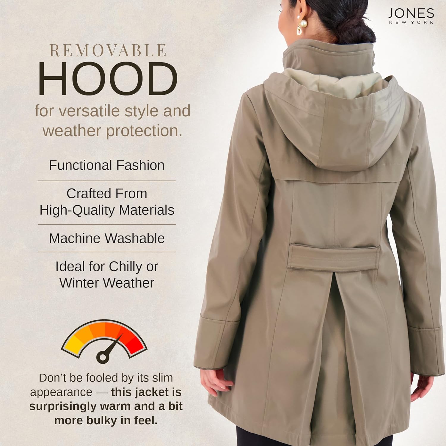 Jones NY Rain Jacket Women - Women's Spring Jacket with Hood - Long Womens Rain Coat - Waterproof Windbreaker for Women - Image 5