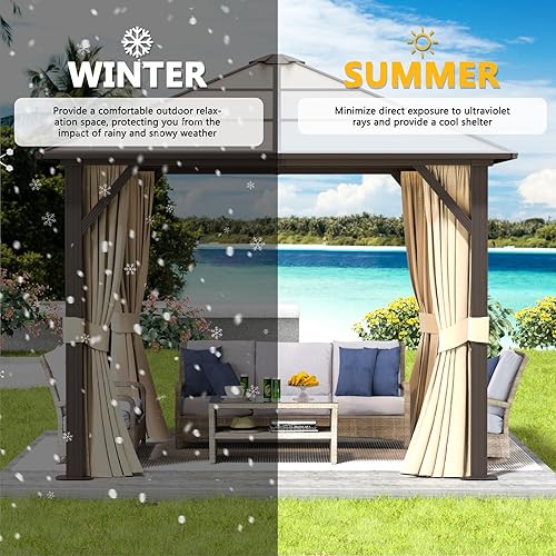 Miniatura 4 de Aoxun Cenador individual de policarbonato de 10 x 10 pies, pérgolas permanentes con marco de aluminio para exteriores con cortinas y red, para