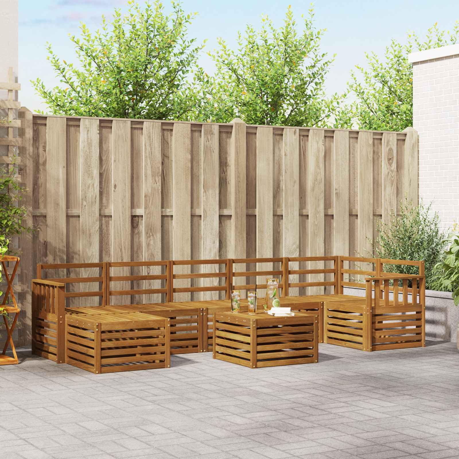 Conjunto de sofás de Exterior 8 pcs Madera Maciza de Acacia Natural con Respaldo y apoyabrazos, diseño Modular para terraza jardín y Patio, Resistente a la Intemperie y fácil Mantenimiento