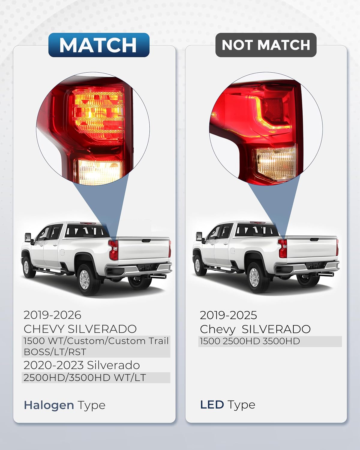 Tail Lights Compatible with 2019-2026 Chevy Silverado 1500 WT/Custom/Custom Trail BOSS/LT/RST 2020-2023 Silverado 2500HD/3500HD WT/LT Taillights w/Bulbs Left Driver Side GM2800308, 84752978