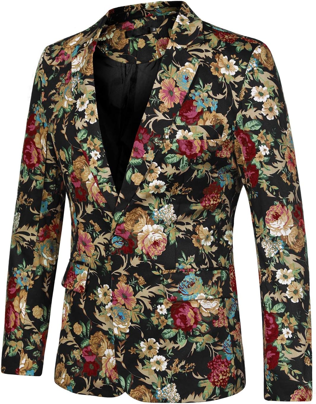 uxcell Men's Suit Blazer Slim Fit Floral Printed One Button Prom Jacket Sport Coat - Image 2