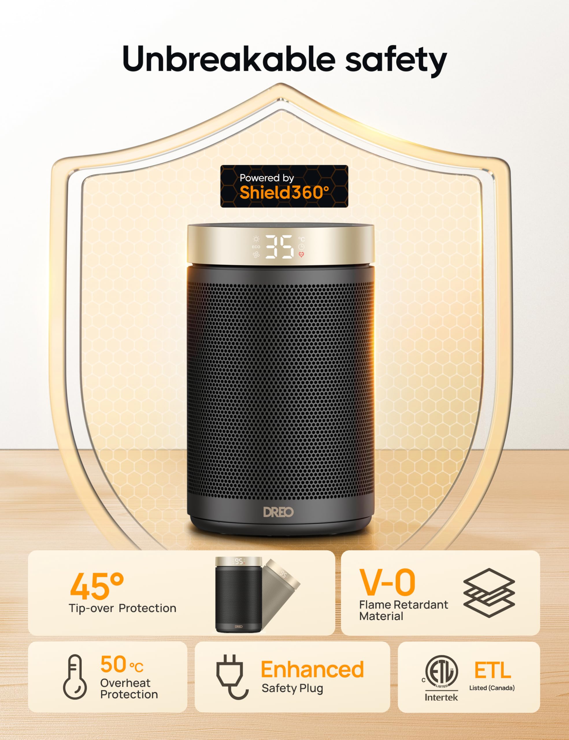 DREO Space Heater, Portable Electric Heaters for Indoor Use with Thermostat and Remote, 2024 Upgraded, Digital Display, 12H Timer, 5 Mode, 1500W PTC Ceramic Fast Safety Heat for Office Bedroom Home - 4