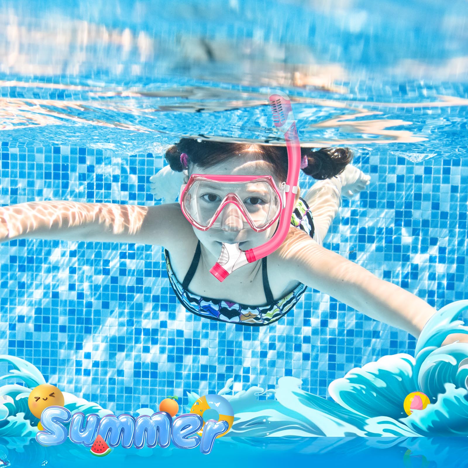 Sprzęt do snorkelingu dla dzieci, zestaw do nurkowania dla dzieci w wieku 6-14 lat, zestaw masek dla dzieci, okulary do pływania, maska do nurkowania, zestaw kombi, ochrona przed zaparowaniem, widok