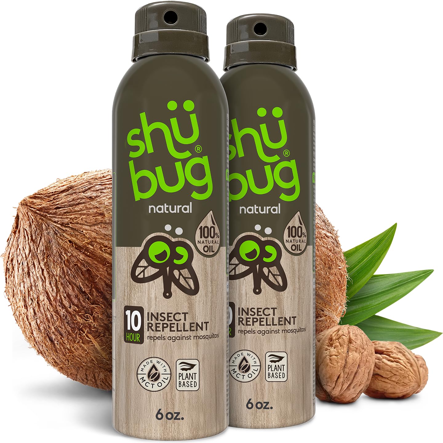 Shubug Natural Insect Repellent Spray, DEET Free with Geraniol, MCT and Walnut Oil, Long Lasting Up to 10 Hours, 6 oz (Pack of 2)