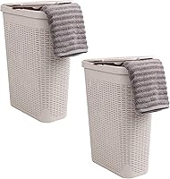 Vista 14 de Mind Reader Cesta de lavandería delgada con tapa, cesta de ropa de 40 L, diseño de mimbre premium, plástico, azul bebé