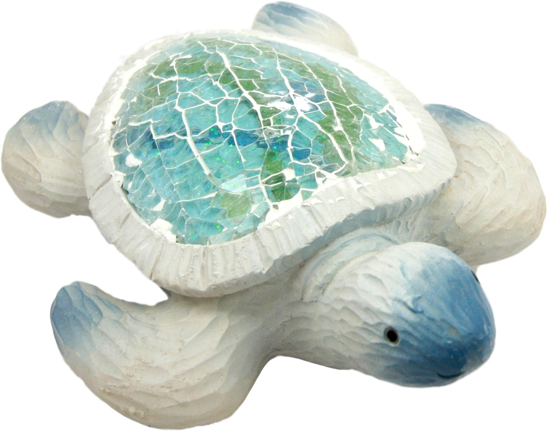 Atlantic Collectibles Coastal Ocean Giant Sea Turtle Decorative Resin Figurine With Crushed Glass Shell