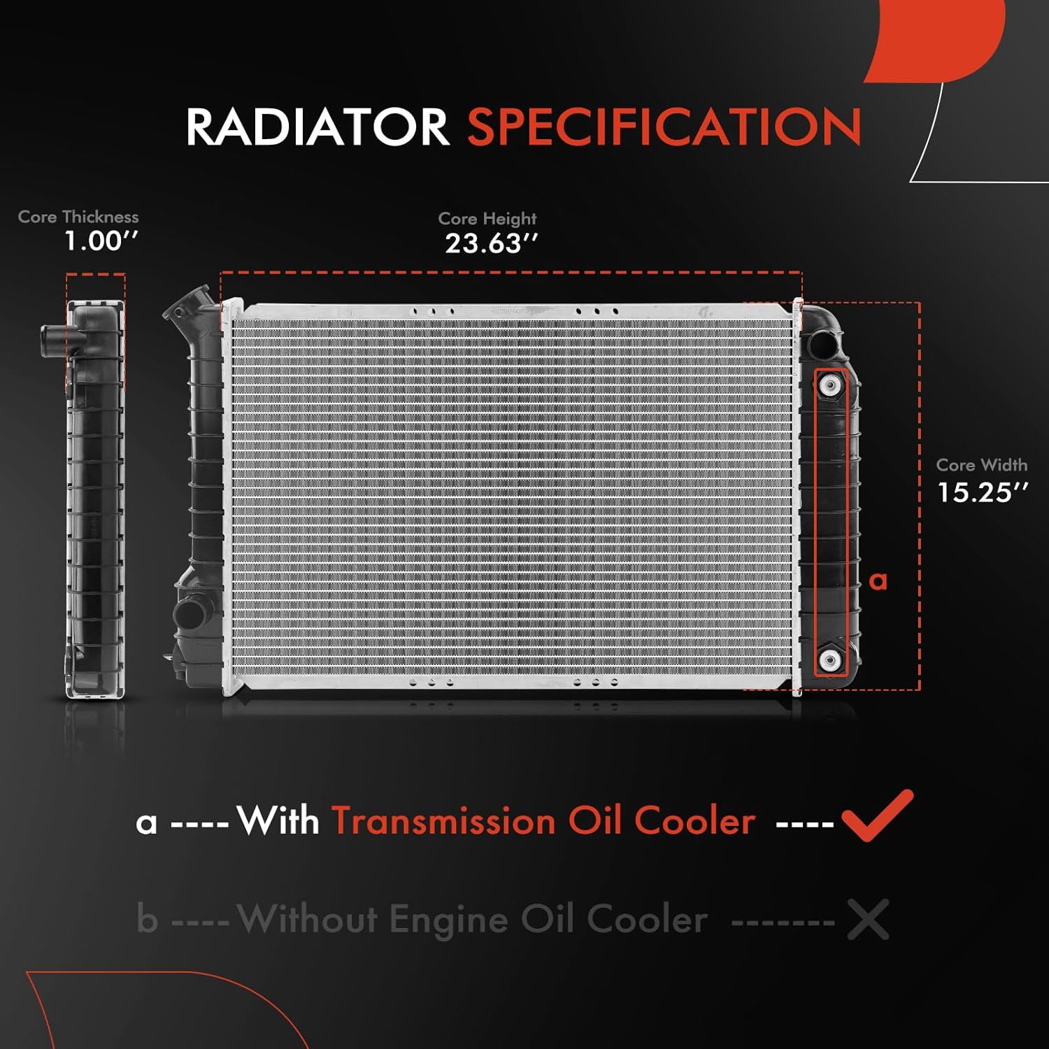 A-Premium Engine Coolant Radiator Assembly with Transmission Oil Cooler Compatible with Chevrolet LLV, S10 Blazer, S10 & GMC S15, S15 Jimmy, Sonoma, 82-95, Automatic Transmission, Replace# 15568102