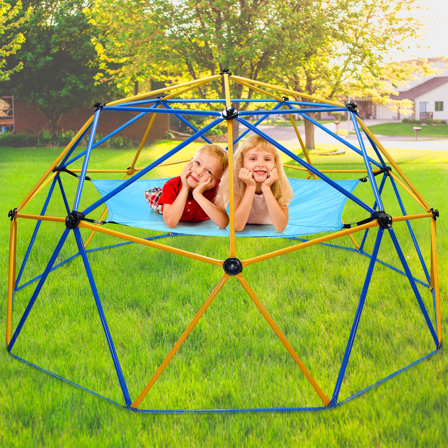 Jugader 10FT Geometric Dome Climber with Swing and Hammock, Climbing Dome for Kids 3 to 10