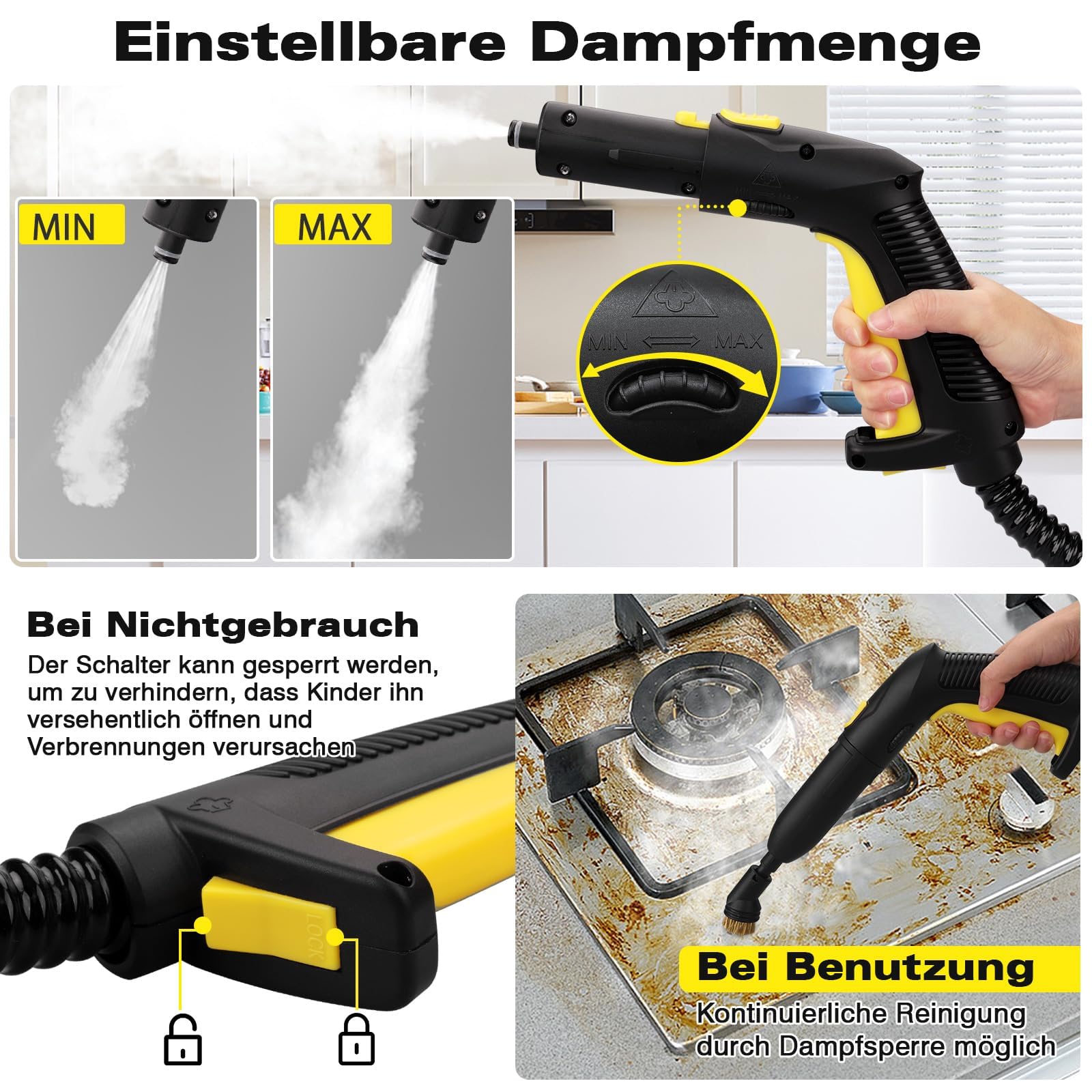 TVD Dampfreiniger, Polstermöbelreiniger, mit 5 m extra Langem Netzkabel
