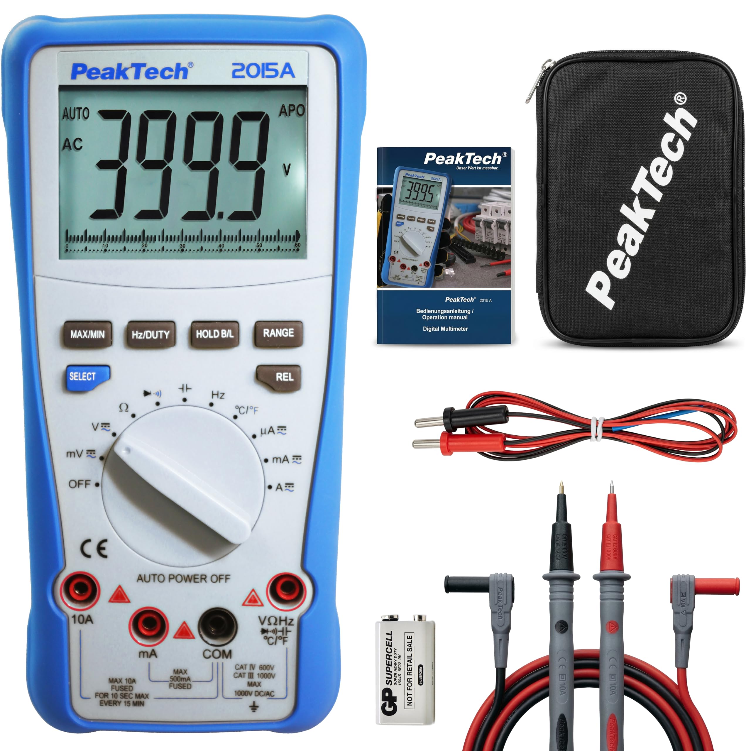 PeakTech® P 2015 A Multimetro digitale a vero valore efficace ~ 4.000 conteggi ~ 1000V AC/DC ~ 10A AC/DC ~ Auto-Range