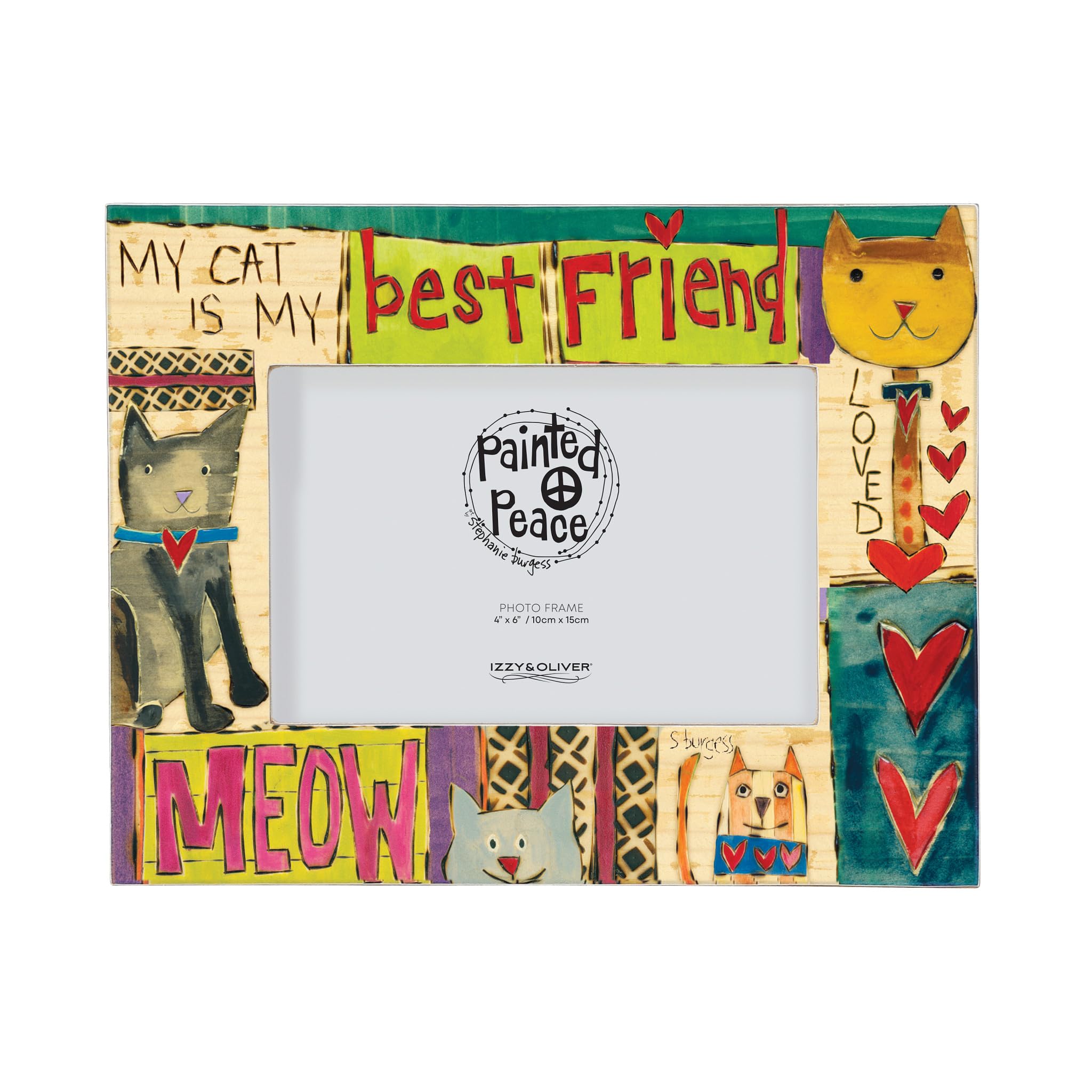 EnescoIzzy and Oliver Painted Peace by Stephanie Burgess My Cat Photo Picture Frame, 7 Inch, Multicolor