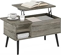 Vista 11 de Furinno Jensen - Mesa auxiliar de madera con parte superior elevadora de patas con compartimento oculto y estante lateral abierto para sala