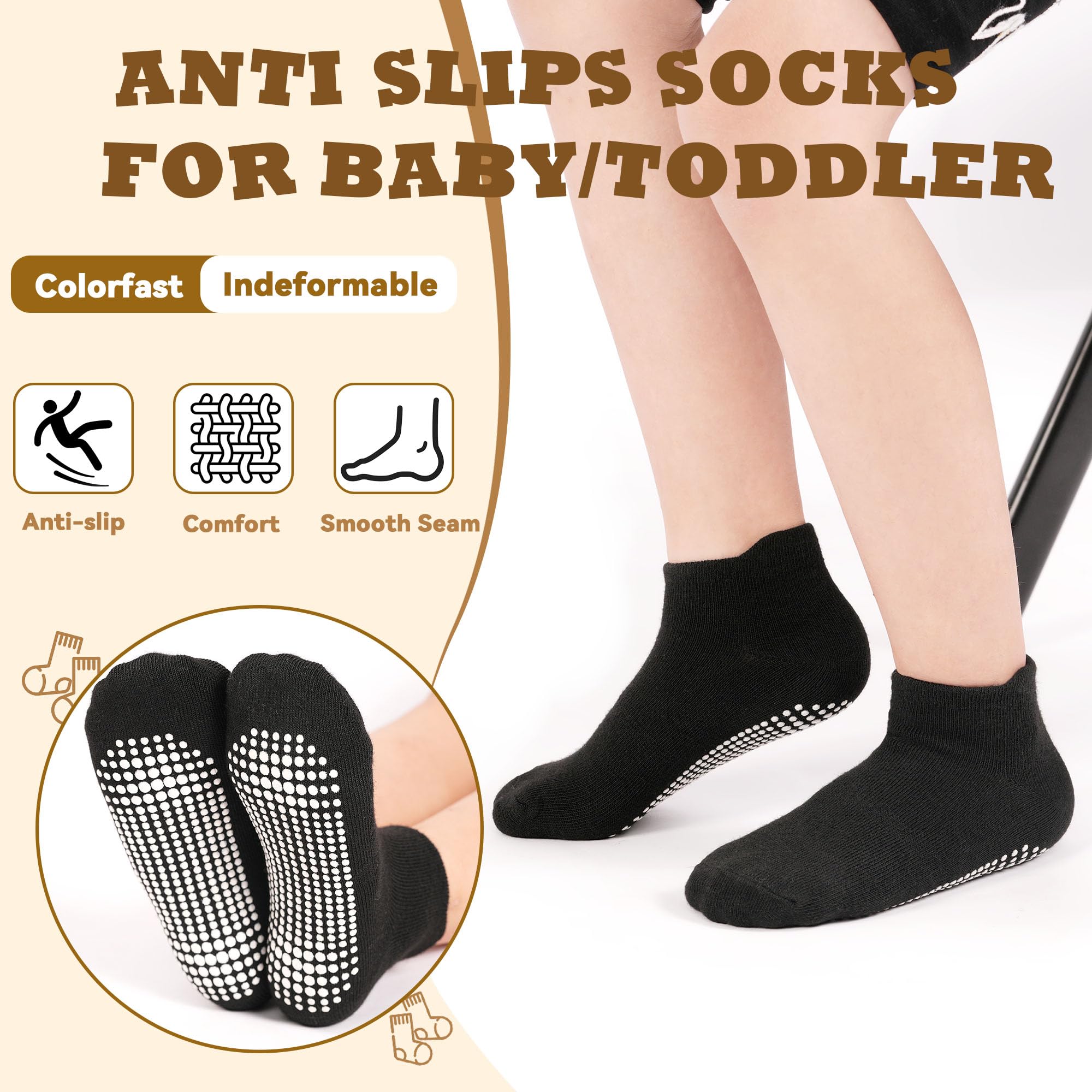 HYCLES 15 Pairs Toddler Socks, Kids Grip Socks for 6-12 Month 1-7 Years Non Slip Ankle Sock for Baby Boys Girls