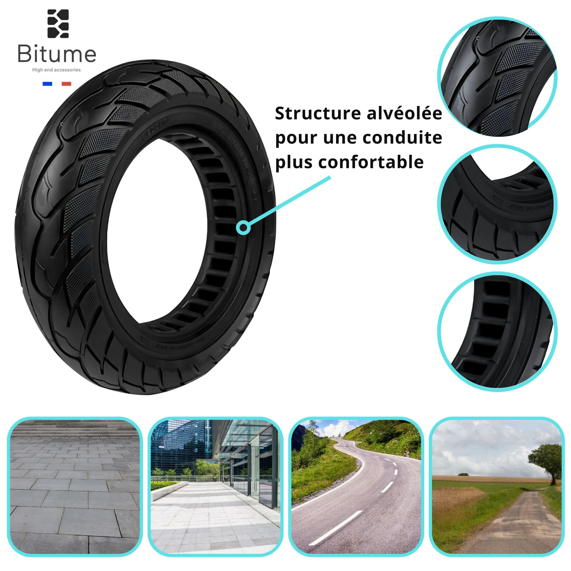 BITUME | Pneu Plein 10x2.50 pouces pour Trottinette Électrique Xiaomi, Ducati, Lexgo, Vivobike S2 | Pneu Increvable (34mm)