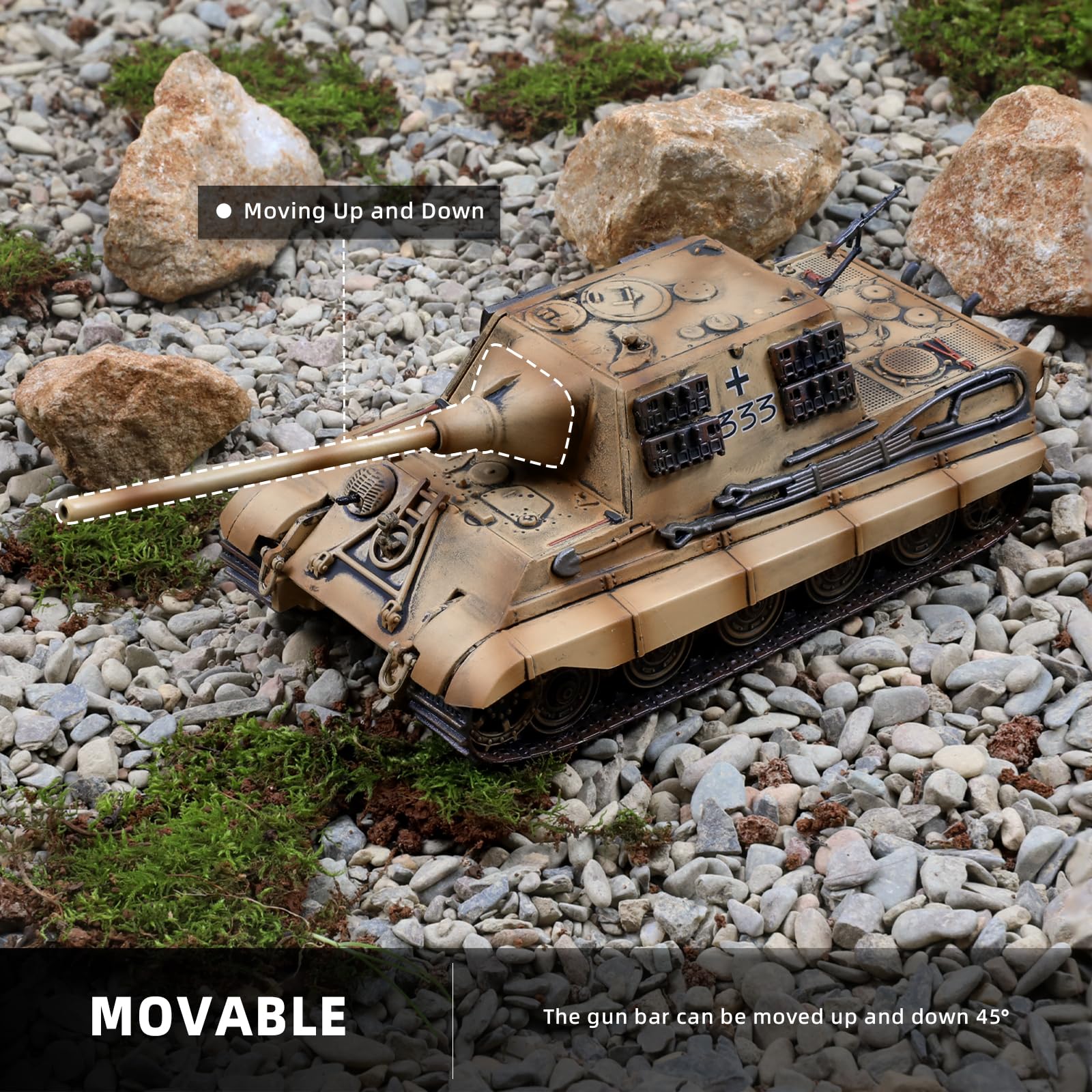 NUOTIE 1/72 Scale Military Tank Model Finished Alloy Metal Die cast with Plastic Tank Model World War ? Army Vehicl Tank Mini 1945 Jagdtiger model Gift Collection Ideal for Military Fans - Image 4
