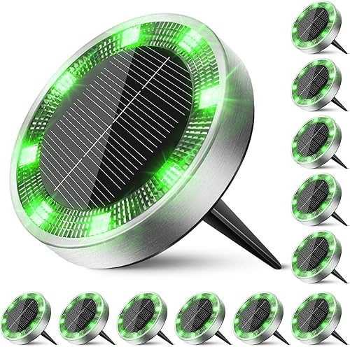 Miniatura 9 de Peasur Luces solares de suelo para exteriores, paquete de 8 luces planas de disco con energía solar, IP68 impermeable, antioxidante, iluminación de