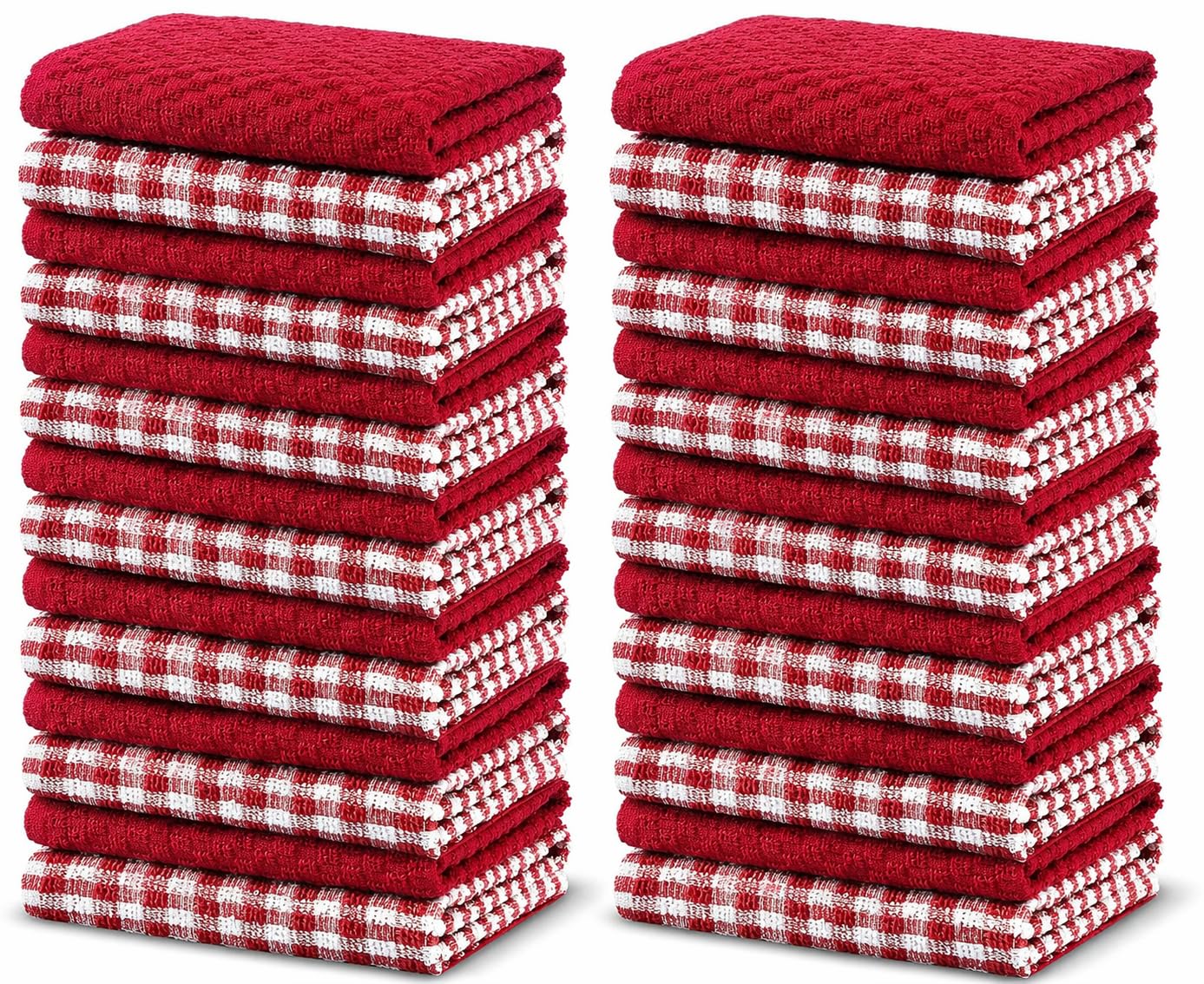 POSHLIVING Terry Kitchen Tea Towels 100% Cotton Super Absorbent Quick Drying Soft Towel Kitchen Dish Cloths for Drying & Cleaning Household Essentials (24, Red)