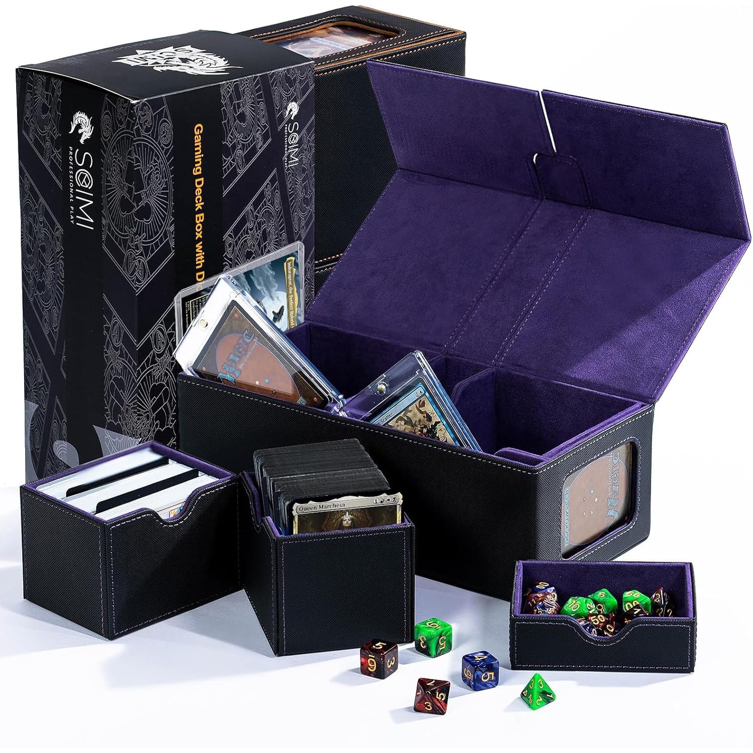 Card Deck Box with Dice Tray for MTG Yugioh, Card Storage Case 900+  Unsleeved Cards, Strong Magnet Card Organizer for Magic Commander TCG CCG  Sports Cards (B&P) : Amazon.ca: Toys & Games