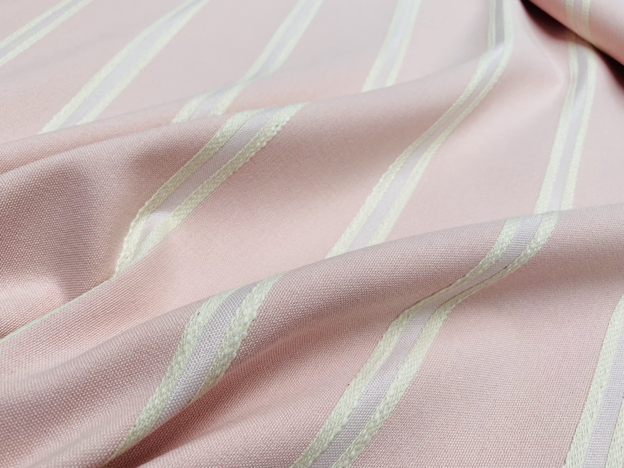 Linen Look Jacquard Striped Fabric Home Decor Curtain Upholstery Material - 140cm Wide (Sold by The Metre) (Pink)