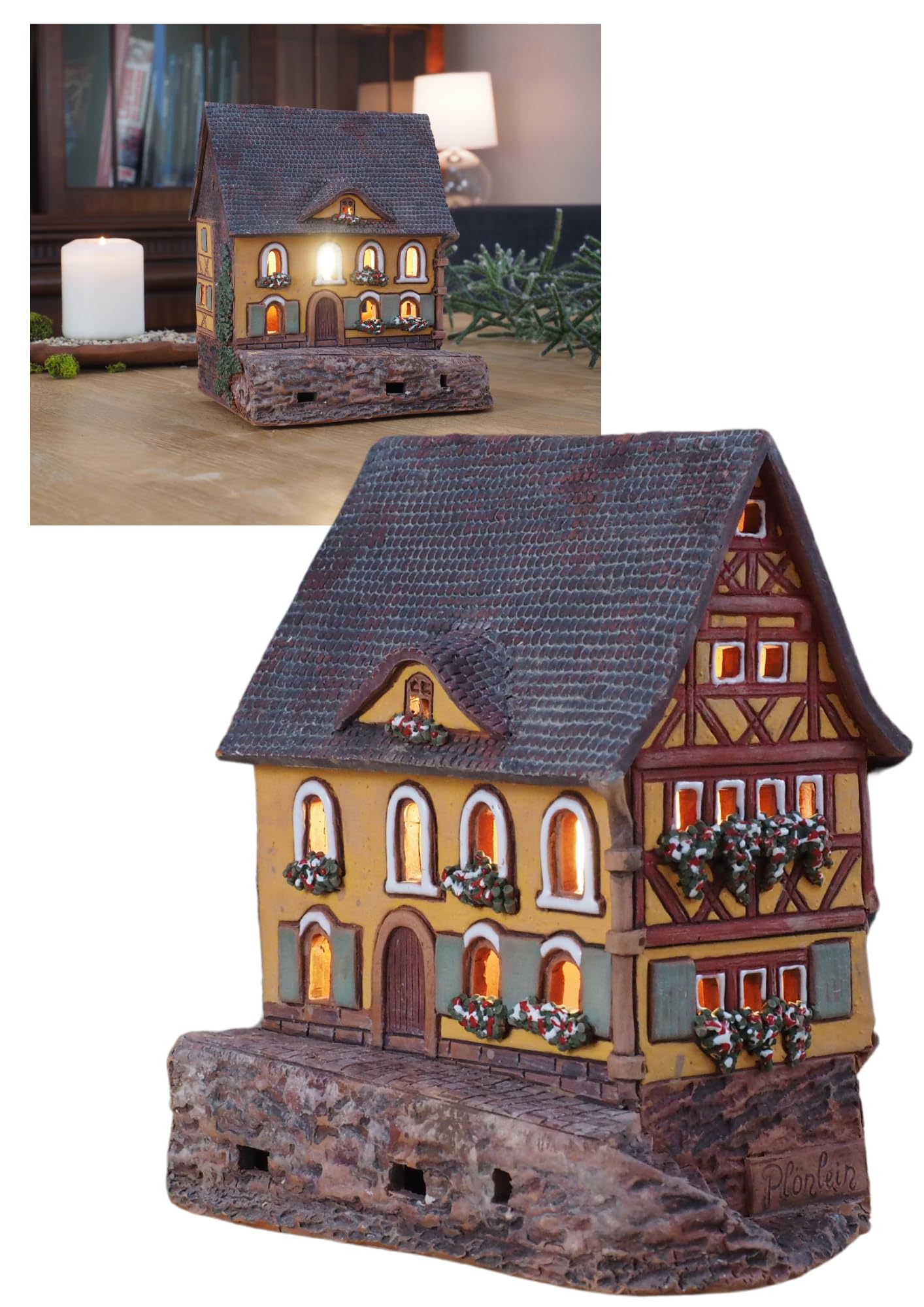 Aroma Lichthaus Keramik Weihnachtshaus, Lichthäuser Weihnachtsdorf, Teelichthaus, Handarbeit Künstlerisches Nachbildung Miniatur, Historisches Haus Plönlein in Rothenburg, Deutschland, C260AR