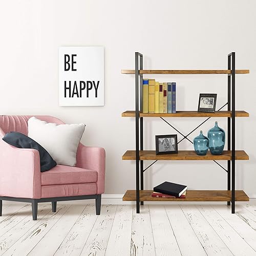 Miniatura 2 de Atlantic Urban PN38408136 - Estante multiusos de 4 niveles, aspecto moderno de madera con marco de metal, grano de maderanegro, PN38408136