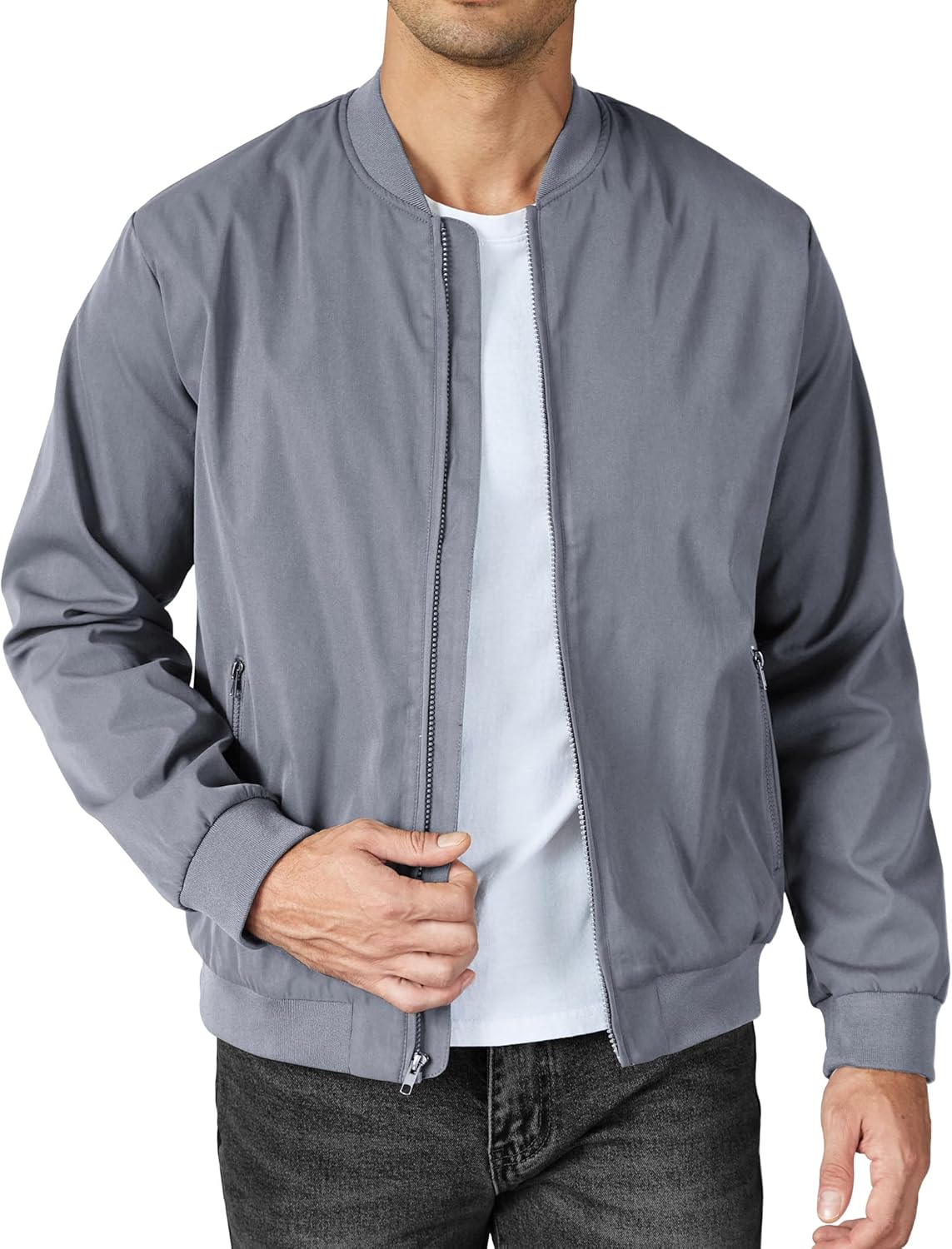 Men's Bomber Jacket Causal Windproof Zip Up Coats Outdoor Stylish Light Flight Jacket Spring Windbreaker Jacket