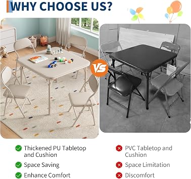 Aptliton 5-Piece Foldable Children's Activity Table & Chair Set, Lightweight Play Furniture for Toddlers with PU Leather Surface - Ideal for Dining, Crafts & Learning Activities