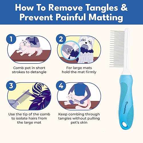 Miniatura 6 de Peine de aseo para cabello largo y rizado en perros y gatos - Cepillo desenredante superior para mascotas - Elimina y evita el pelo enmarañado -