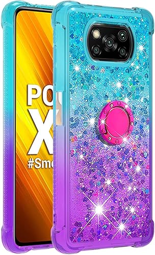 Miniatura 9 de Monwutong Funda de teléfono para Xiaomi Poco X3 NFC, funda para Xiaomi Poco X3 Pro, carcasa de TPU con efecto arena movediza brillante con cuatro