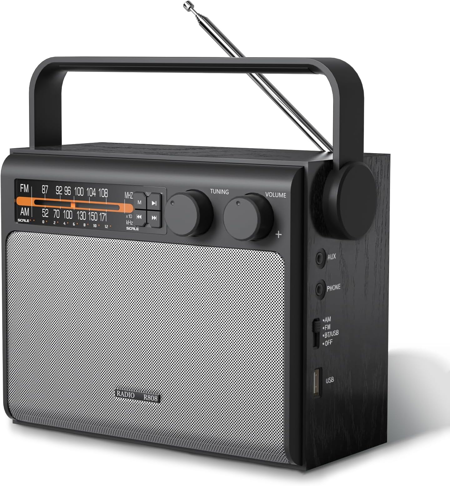 Portable AM FM Radio, Bluetooth Radio with Best Reception,Transistor Radio Plug in Wall or Battery Powered, Radio with Headphone Jack, USB, Aux in, Big Speaker, for Home Outdoor Gift