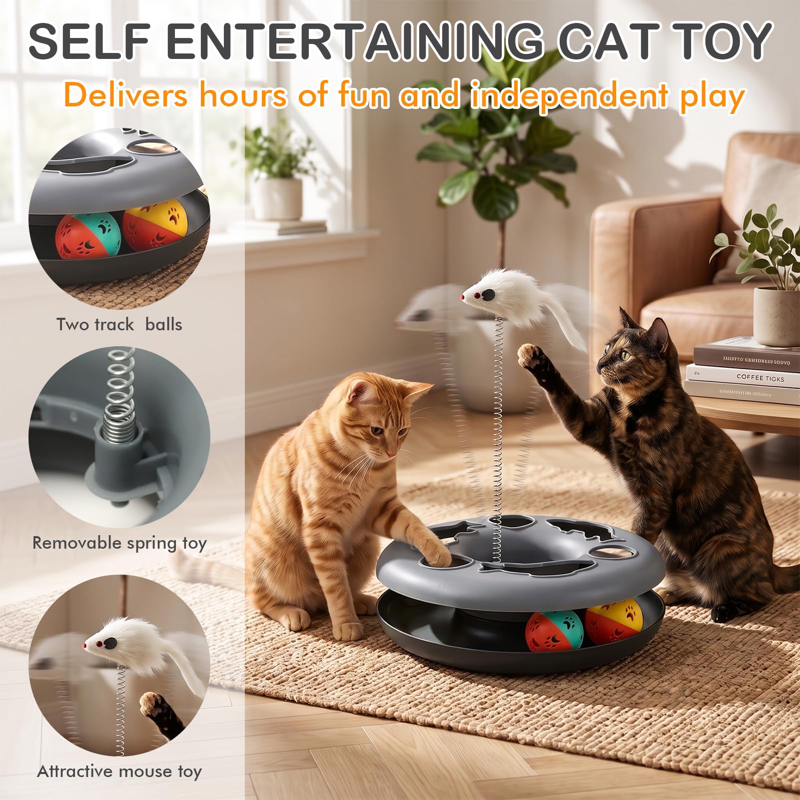 YGJT Tunnel pour chat d'intérieur pour chat adulte, chaton pour l'ennui | Jouets interactifs pour chats avec balles rotatives, baguette à plumes, poisson, couverture et balle, accessoires pour chat